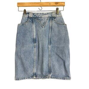 Vintage High Waist Denim Jean Skirt Blue 24" Retro Classic Cowgirl Boho Chic 80s